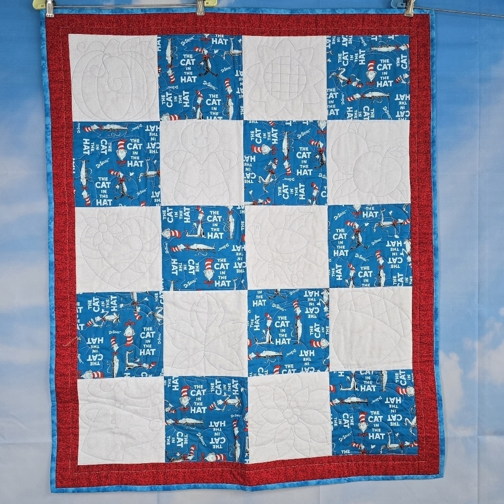 Handmade Childs 43"x36" Dr.Suess Holiday\Fall Themed Stiched Quilt NEWLY MADE!
